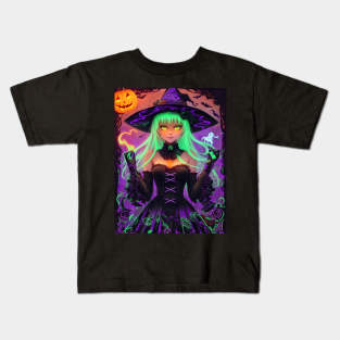 Halloween Cute Spooky Black Witch Kids T-Shirt